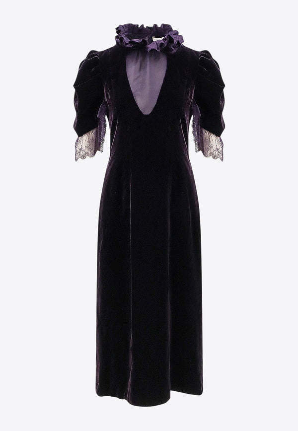 Alexander McQueen Fluid Velvet High-Neck Midi Dress Purple 843785QEAGW5144_VIOLET_31123319