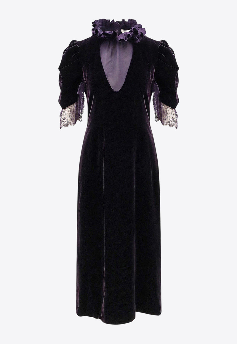 Alexander McQueen Fluid Velvet High-Neck Midi Dress Purple 843785QEAGW5144_VIOLET_31123319