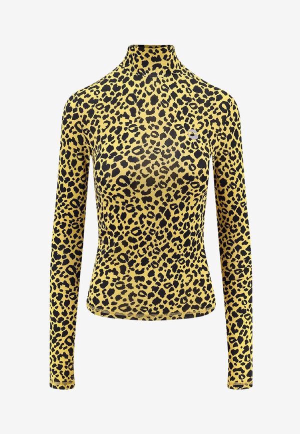 Coperni Leopard Print High-Neck Top Yellow COPJS20F5032PRI_Print_35066065