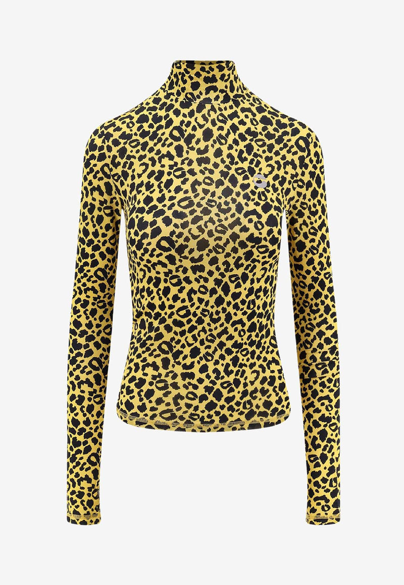 Coperni Leopard Print High-Neck Top Yellow COPJS20F5032PRI_Print_35066065