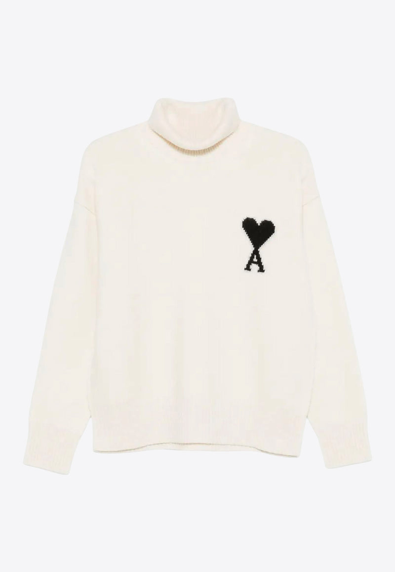 AMI PARIS Ami De Coeur Turtleneck Wool Sweater White UKS839018_151