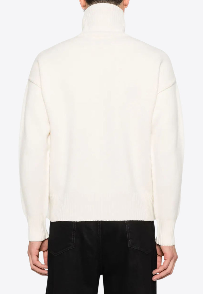 AMI PARIS Ami De Coeur Turtleneck Wool Sweater White UKS839018_151