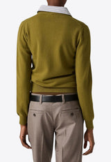 Miu Miu Cashmere Cardigan with Detachable Collar Green MMF990SOOO174L_F0XI7