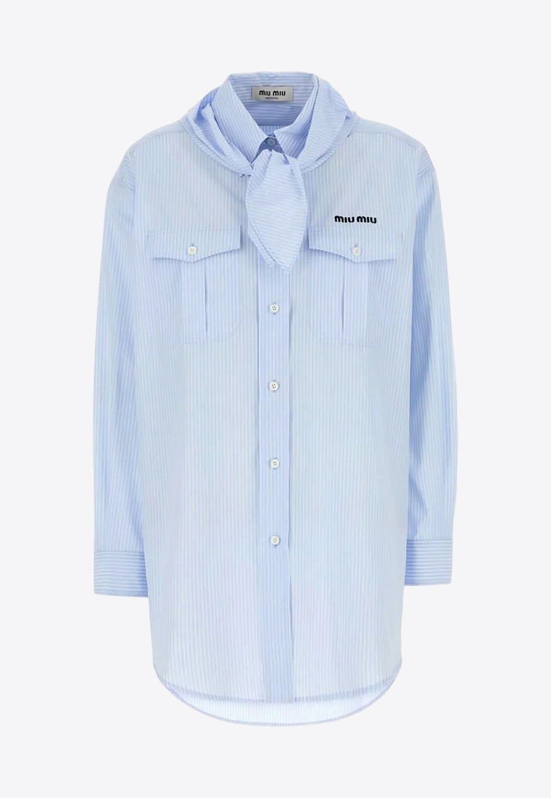 Miu Miu Long-Sleeved Stripe Poplin Shirt Sky Blue MK1918SOOO173Y_F0012