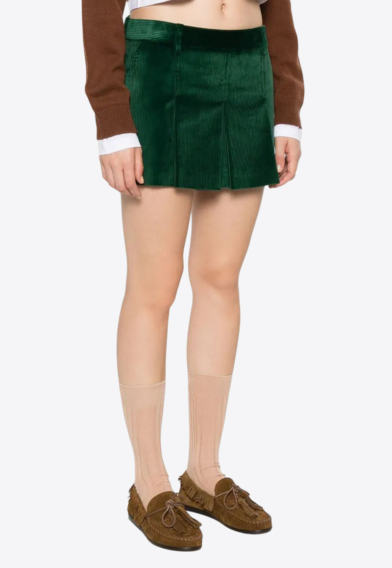 Miu Miu Corduroy Pleated Mini Skirt Green MG2515SOOO13I4_F0L76