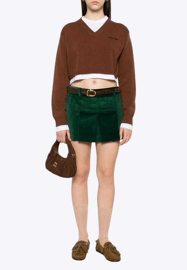 Miu Miu Corduroy Pleated Mini Skirt Green MG2515SOOO13I4_F0L76