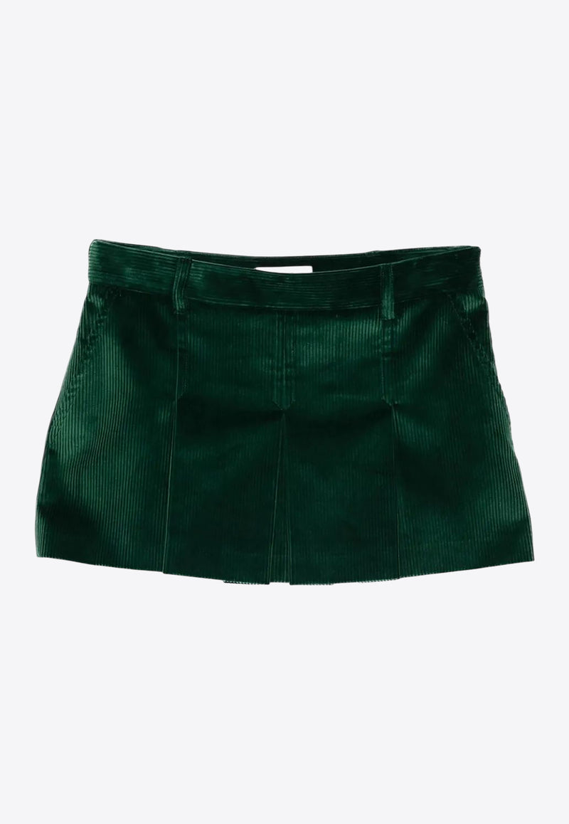 Miu Miu Corduroy Pleated Mini Skirt Green MG2515SOOO13I4_F0L76
