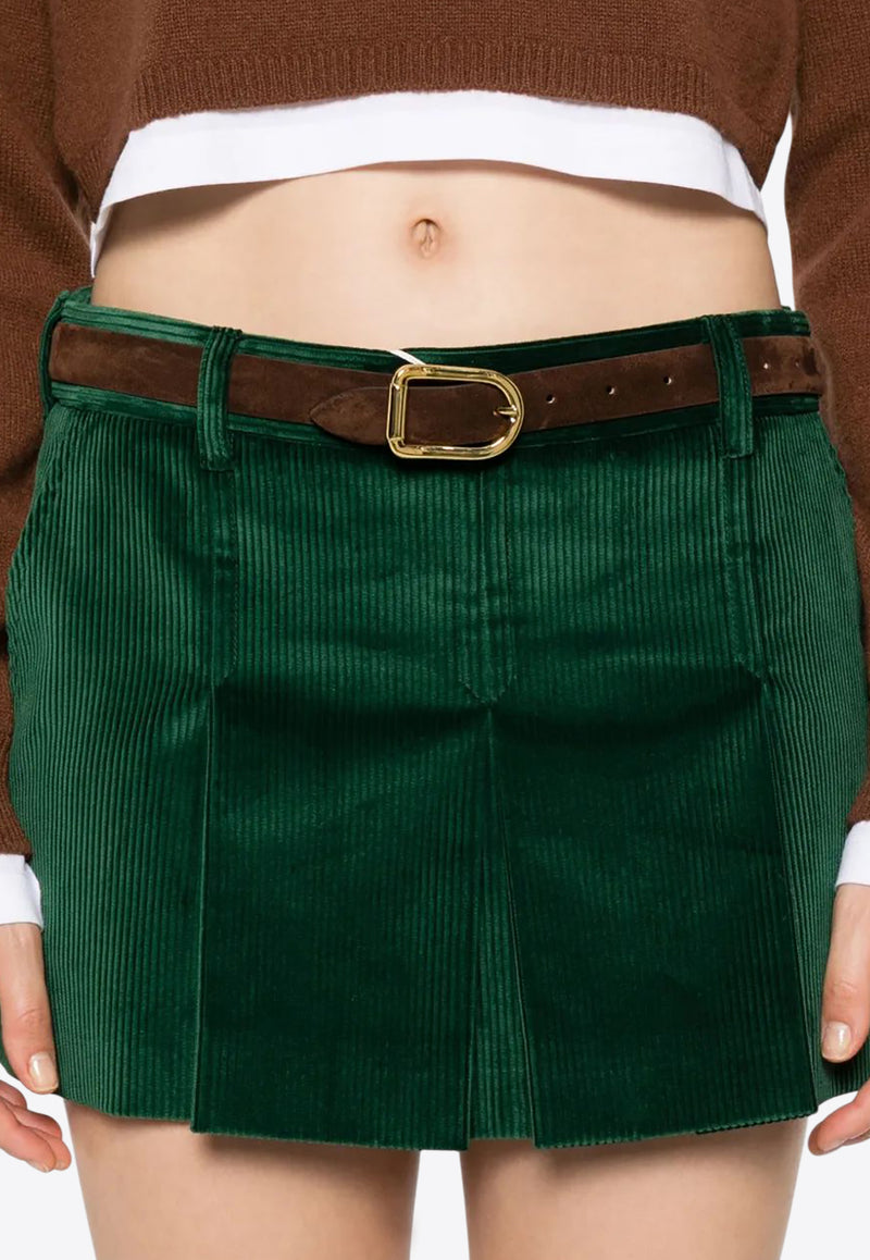 Miu Miu Corduroy Pleated Mini Skirt Green MG2515SOOO13I4_F0L76