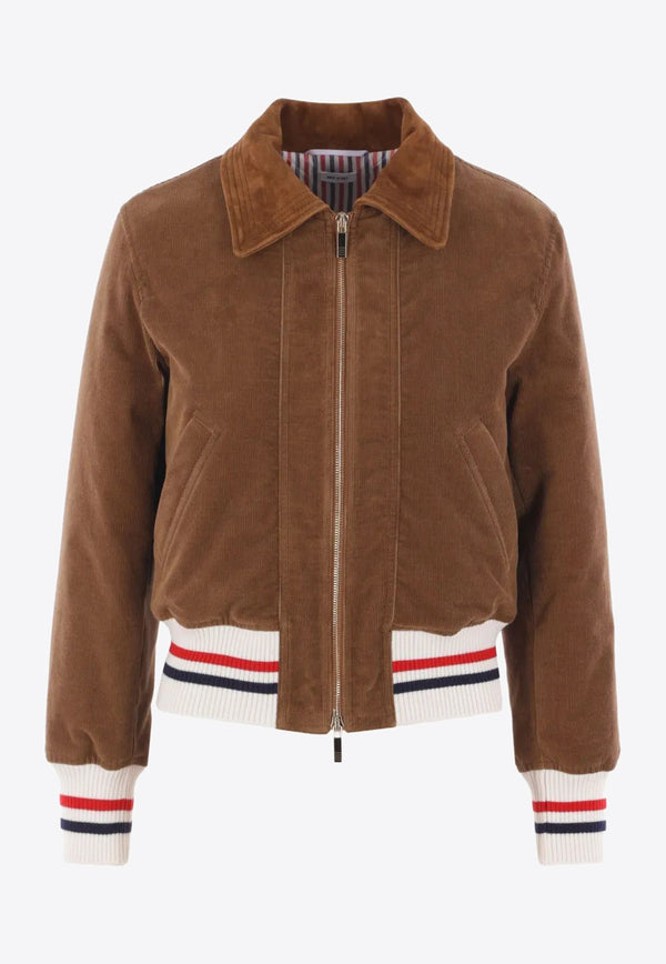 Thom Browne Wale Corduroy Cropped Aviator Jacket Brown FBD068XF0957_210