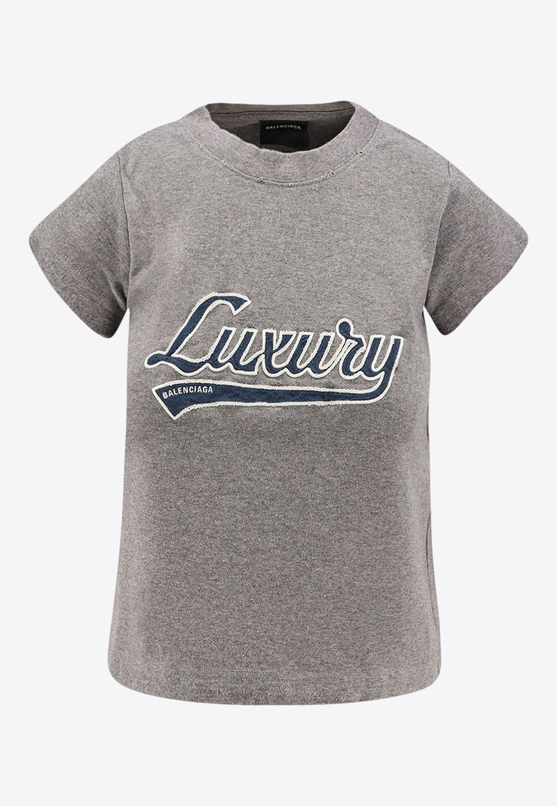Balenciaga Luxury Script Cropped T-shirt Gray 807341TTVB81035_DARK HEATHR GRY/BLUE_30005090