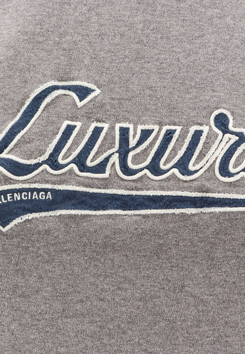 Balenciaga Luxury Script Cropped T-shirt Gray 807341TTVB81035_DARK HEATHR GRY/BLUE_30005090