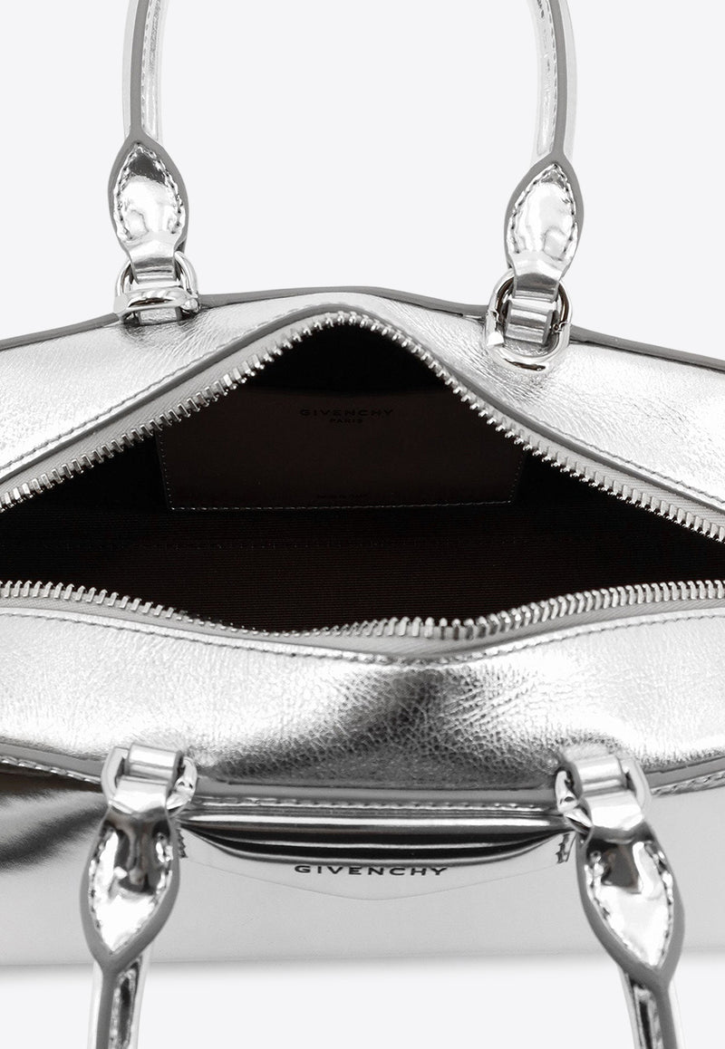 Givenchy Small Antigona East-West Shoulder Bag in Laminated Leather Silver BB5130B29U934_LIGHT SILVERY_29840092