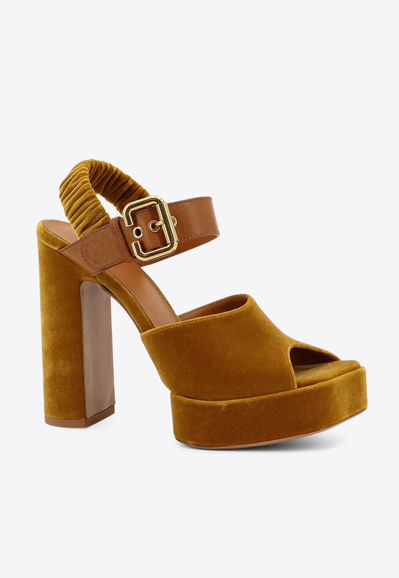 Chloé Aria 125 Velvet Platform Sandals Amber CH25A11XSW744_Amber Gold_29840760