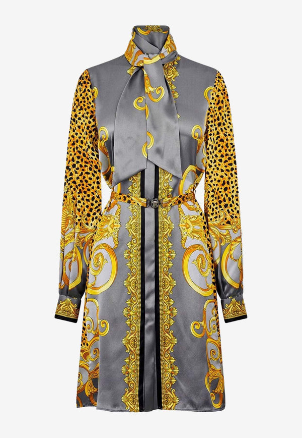 Versace Cheetah Foulard Print Mini Silk Shirt Dress Multicolor 10217711A162625E700_Light Grey+Elephant Grey_30005215