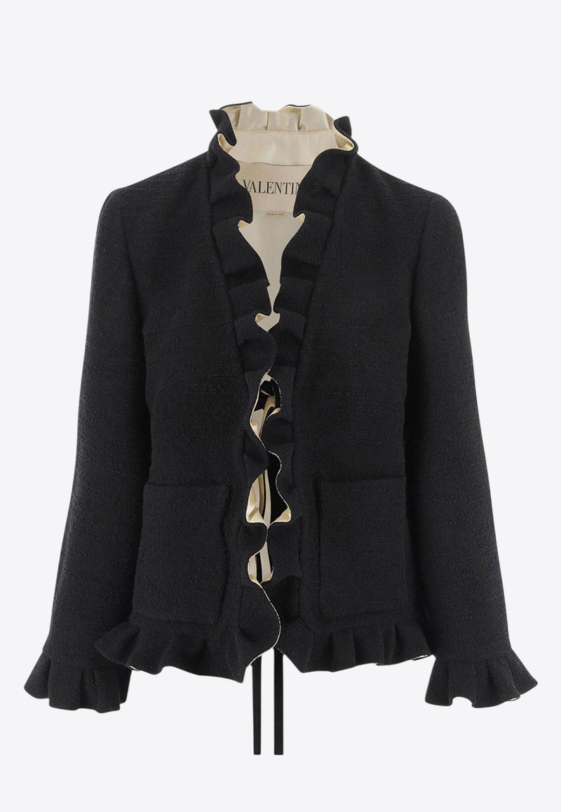 Valentino Ruffled Wool Self-Tie Jacket Black 7B3CE4M07LV0NO_Black_29842867