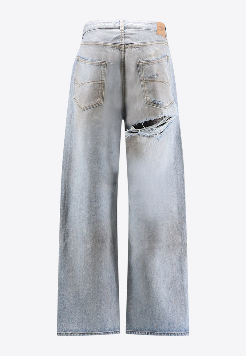 Balenciaga Distressed Wide-Leg Jeans Blue 851352TTW744200_Blue_30005189