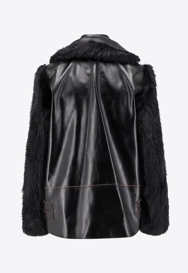 Sacai Faux Fur Leather Jacket Black 2508237001_Black_29845979