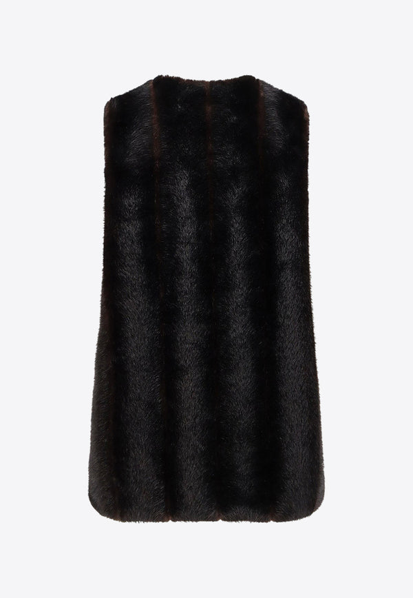 MM6 Maison Margiela Faux Shearling V-neck Mini Dress Brown S62DD0045M35637143_Brown_30005396