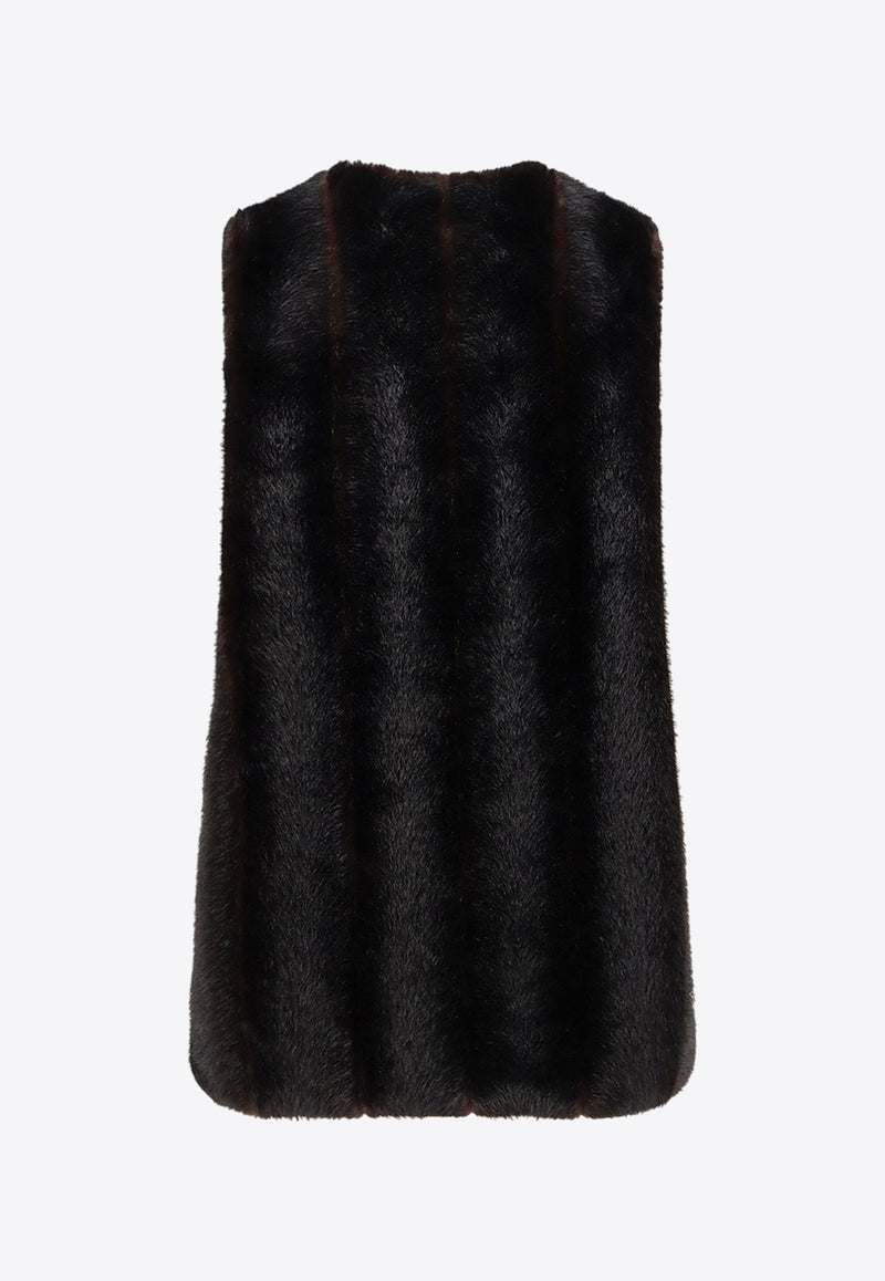 MM6 Maison Margiela Faux Shearling V-neck Mini Dress Brown S62DD0045M35637143_Brown_30005396