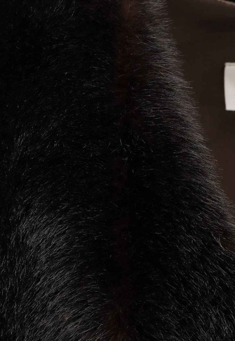 MM6 Maison Margiela Faux Shearling V-neck Mini Dress Brown S62DD0045M35637143_Brown_30005396