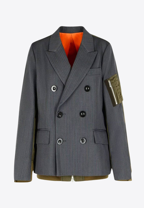 Sacai Double-Breasted Paneled Jacket Gray 2508119342_GRAY×D/KHAKI_29838591