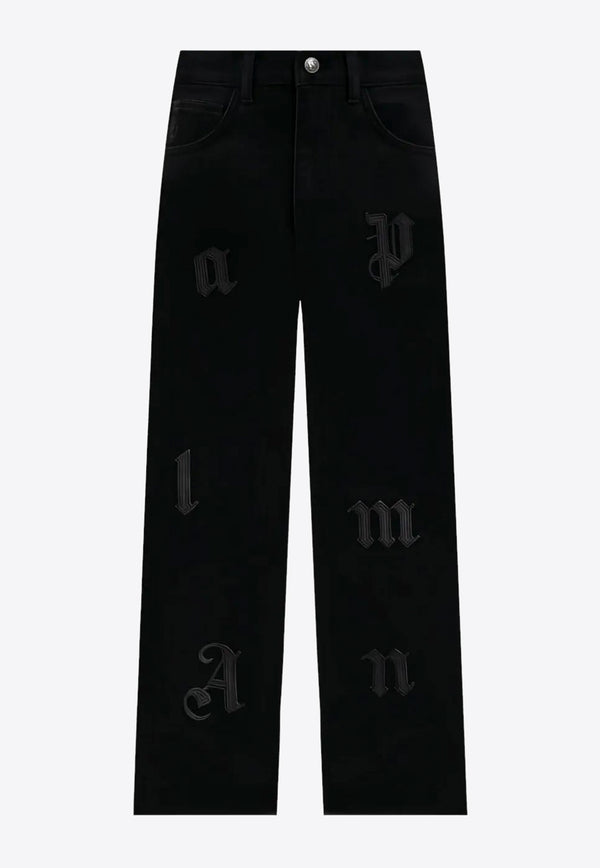 Palm Angels Logo Patch Straight-Leg Jeans Black PMYA041F25DEN001_1010