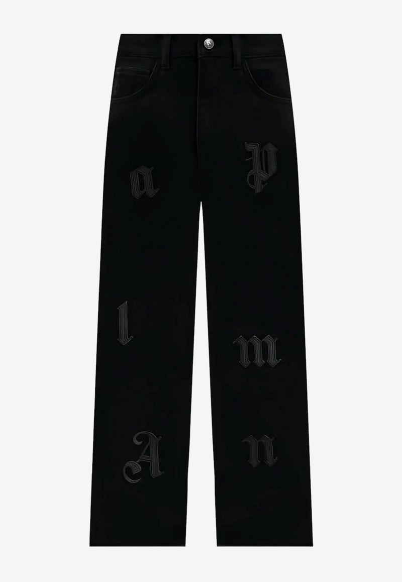 Palm Angels Logo Patch Straight-Leg Jeans Black PMYA041F25DEN001_1010