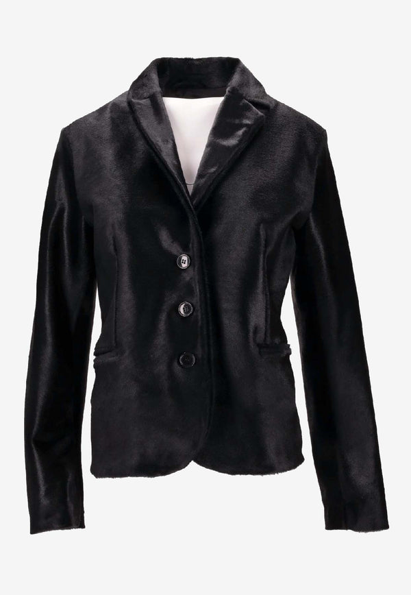 La Rose Single-Breasted Leather Blazer Black 1619_NERO