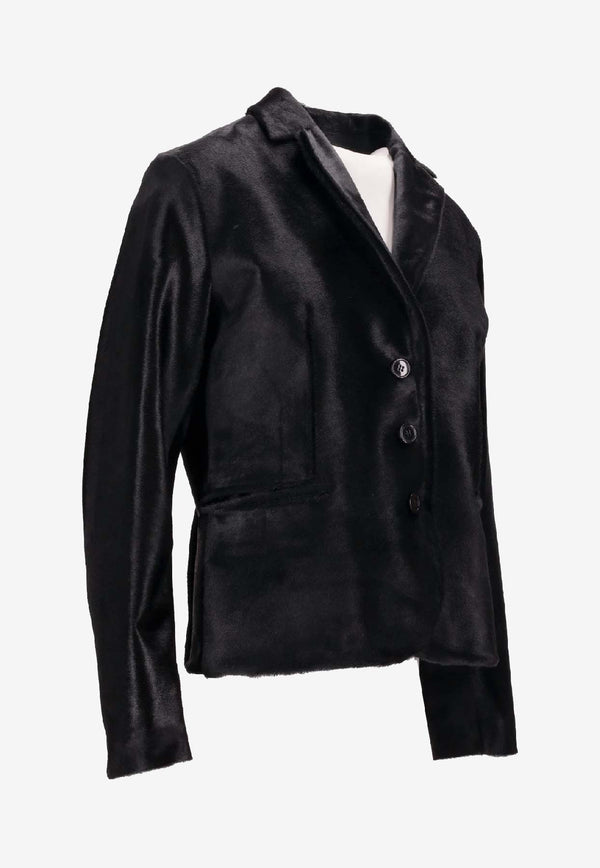 La Rose Single-Breasted Leather Blazer Black 1619_NERO