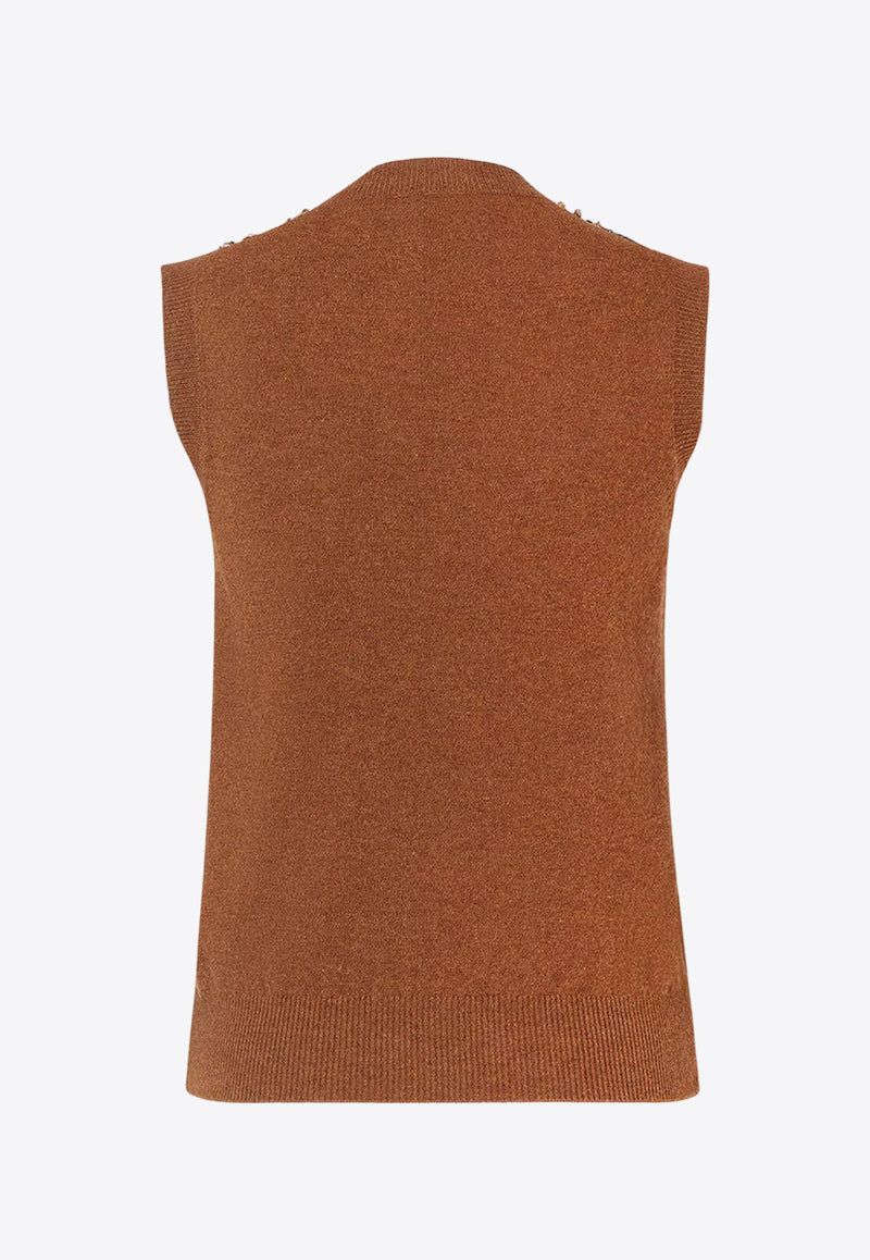 Fendi Embellished Wool and Cashmere Knit Top Brown FZXE01AUZWF1T6K_RUST-25_29853875