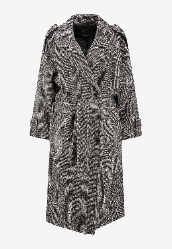 PINKO Carrube Double-Breasted Herringbone Coat Gray 105562A2SEZZ2_Black_29838986