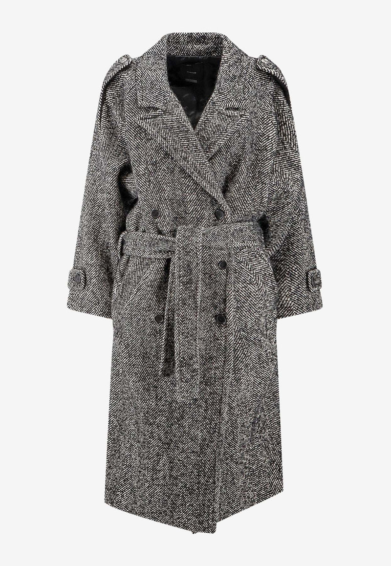 PINKO Carrube Double-Breasted Herringbone Coat Gray 105562A2SEZZ2_Black_29838986