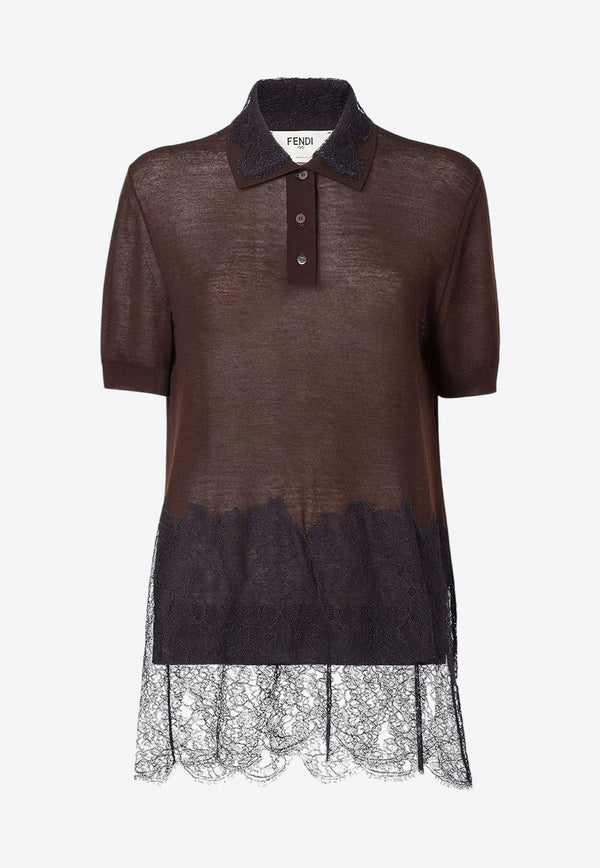 Fendi Lace-Trimmed Polo T-shirt Brown FZXE00AUZSF1T6N_BLUSH-25_29851212