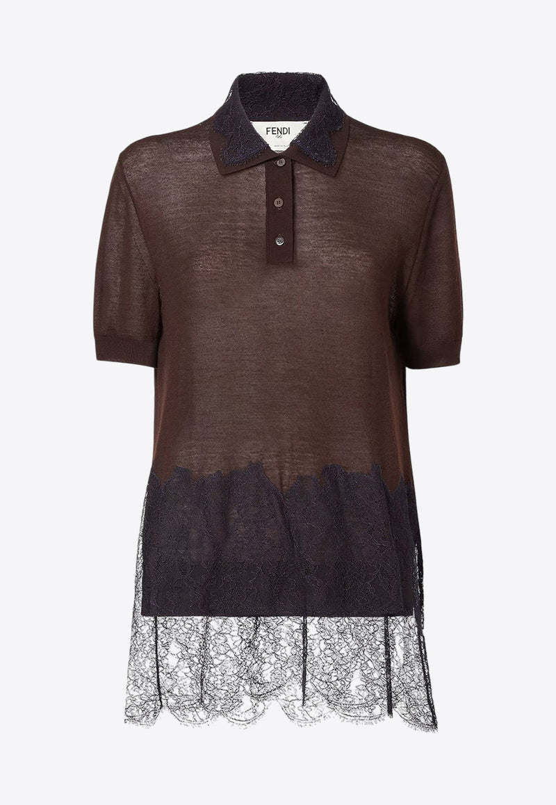Fendi Lace-Trimmed Polo T-shirt Brown FZXE00AUZSF1T6N_BLUSH-25_29851212