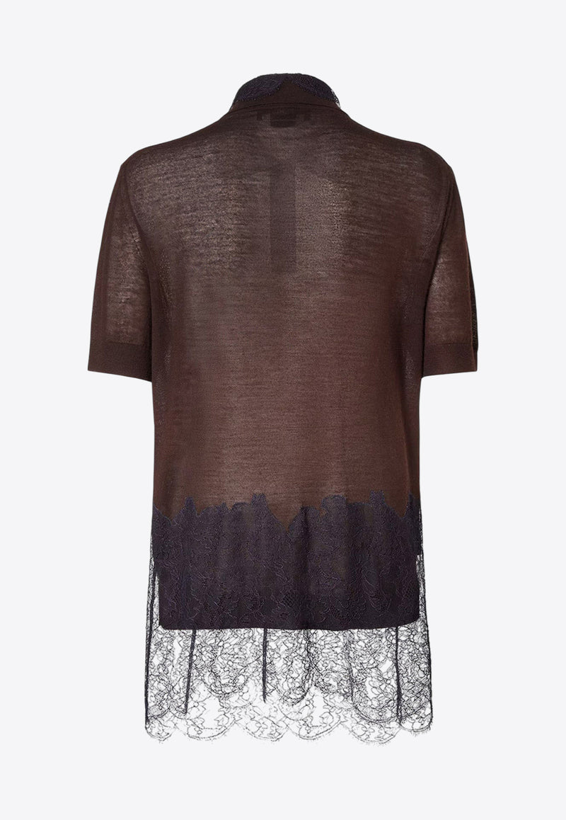 Fendi Lace-Trimmed Polo T-shirt Brown FZXE00AUZSF1T6N_BLUSH-25_29851212