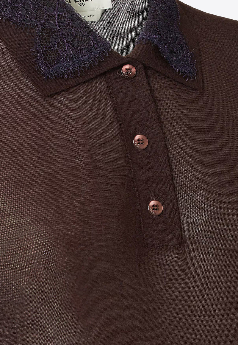 Fendi Lace-Trimmed Polo T-shirt Brown FZXE00AUZSF1T6N_BLUSH-25_29851212