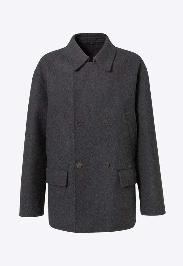 Fendi Double-Breasted Wool Coat Gray FW1415AOYAF0TY6_Grey_29850261