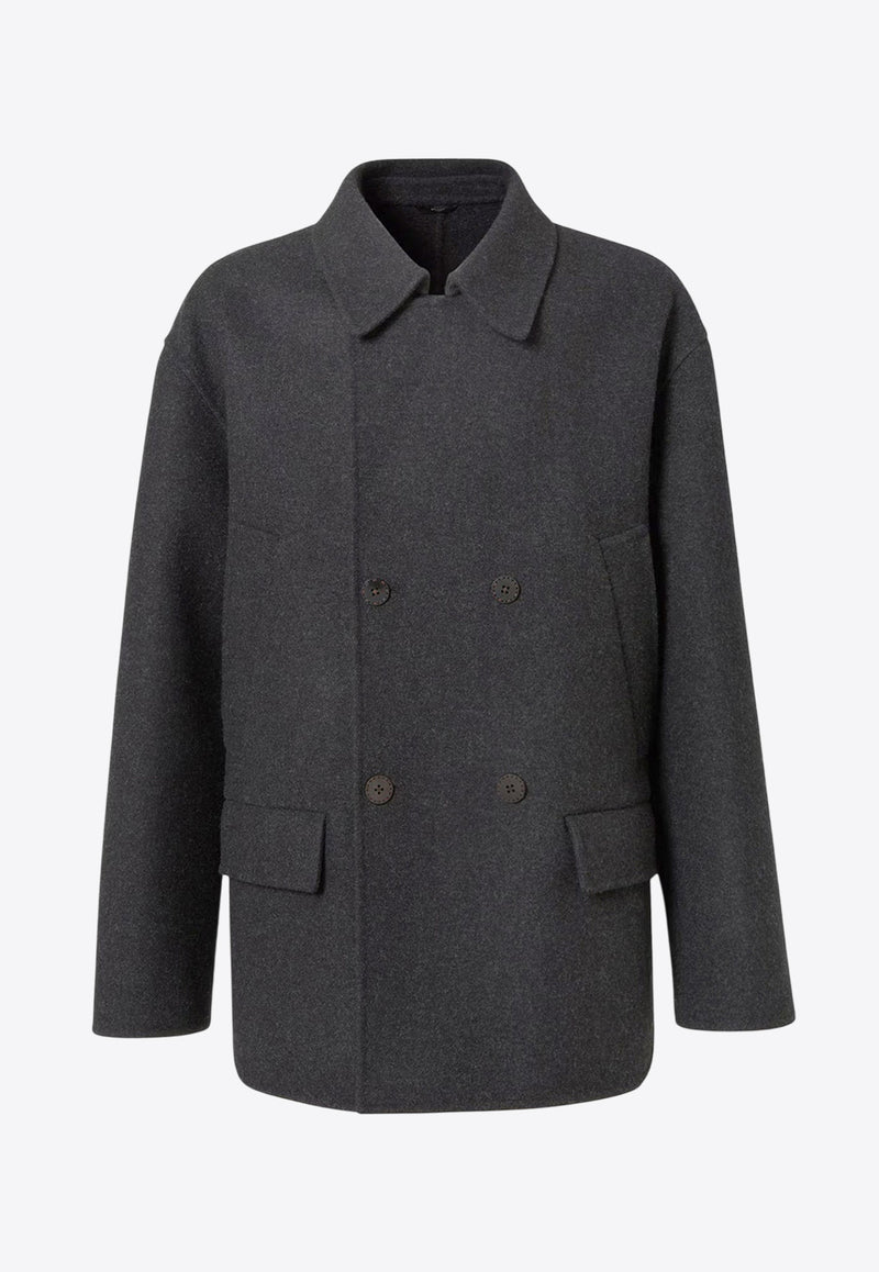 Fendi Double-Breasted Wool Coat Gray FW1415AOYAF0TY6_Grey_29850261