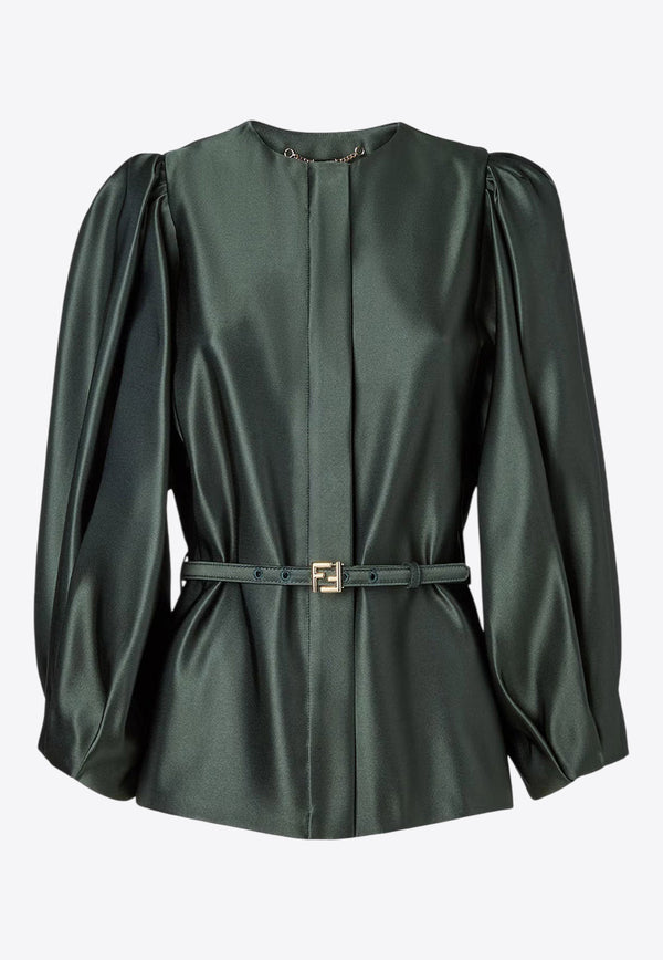 Fendi Duchess Satin Belted Blouse Green FJ7672A9DGF1T6I_FOREST-25_29852388