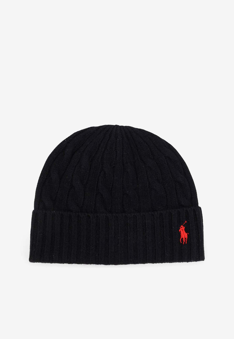 Polo Ralph Lauren Cable Knit Logo Beanie Black 449959346001_POLO BLACK_29845980