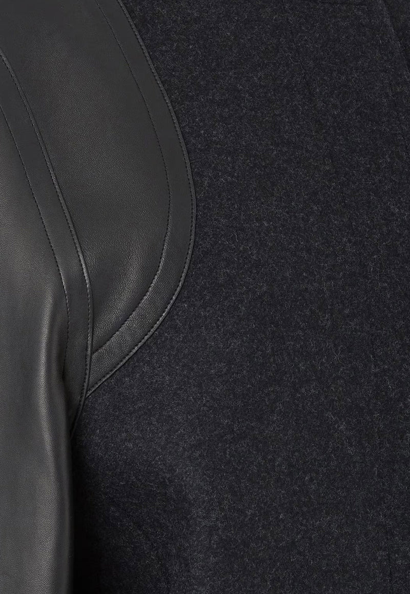 Fendi Wool and Leather Paneled Jacket Gray FJ7650AJ0KF0TAZ_Grey_29851689