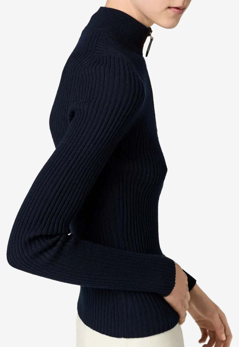 Miu Miu Ribbed Zip-Up Cardigan Navy MMF992SOOO1747_F0008