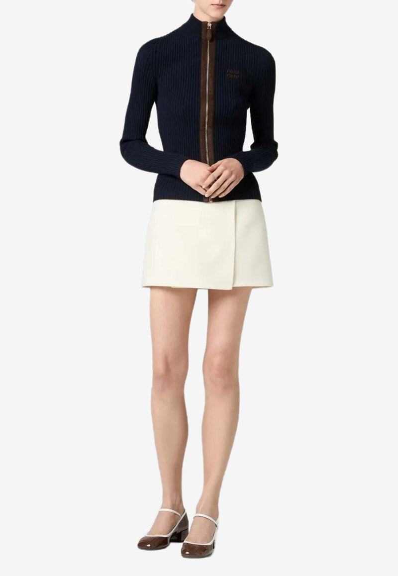 Miu Miu Ribbed Zip-Up Cardigan Navy MMF992SOOO1747_F0008