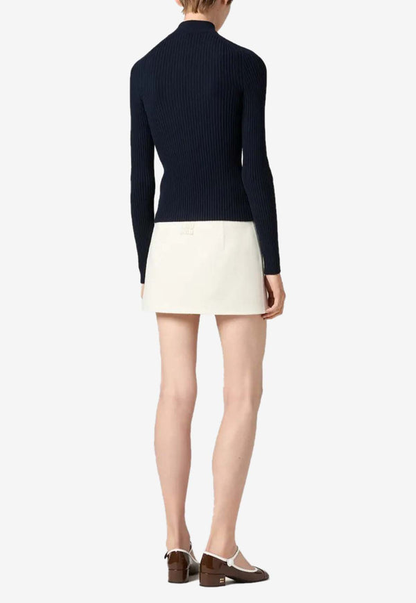Miu Miu Ribbed Zip-Up Cardigan Navy MMF992SOOO1747_F0008