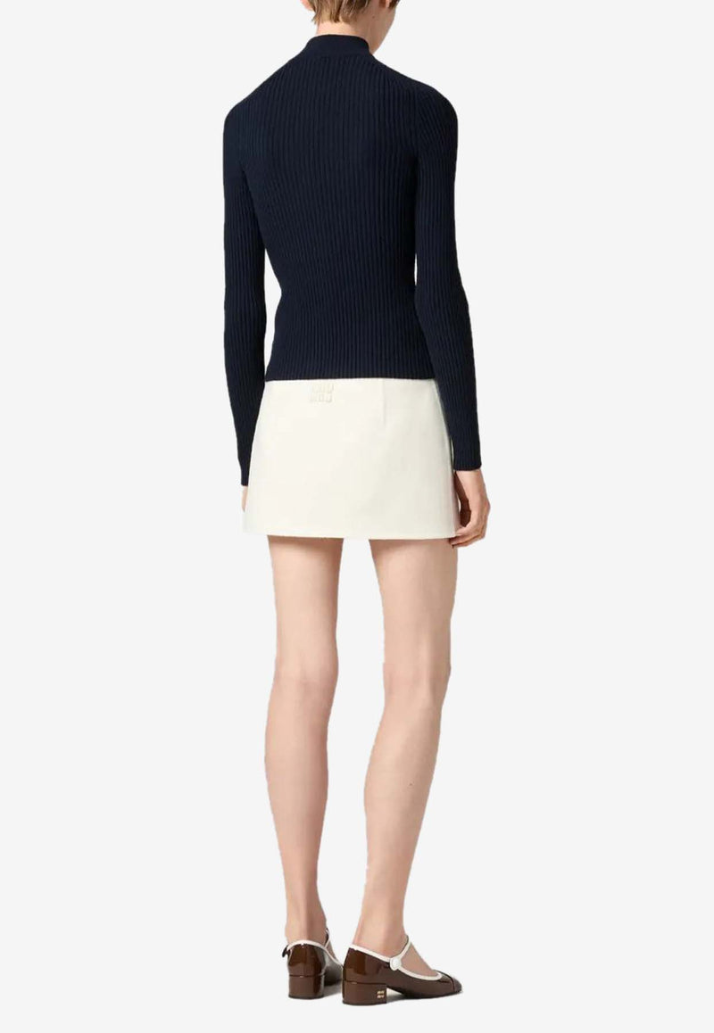 Miu Miu Ribbed Zip-Up Cardigan Navy MMF992SOOO1747_F0008