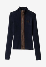 Miu Miu Ribbed Zip-Up Cardigan Navy MMF992SOOO1747_F0008