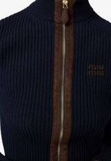 Miu Miu Ribbed Zip-Up Cardigan Navy MMF992SOOO1747_F0008