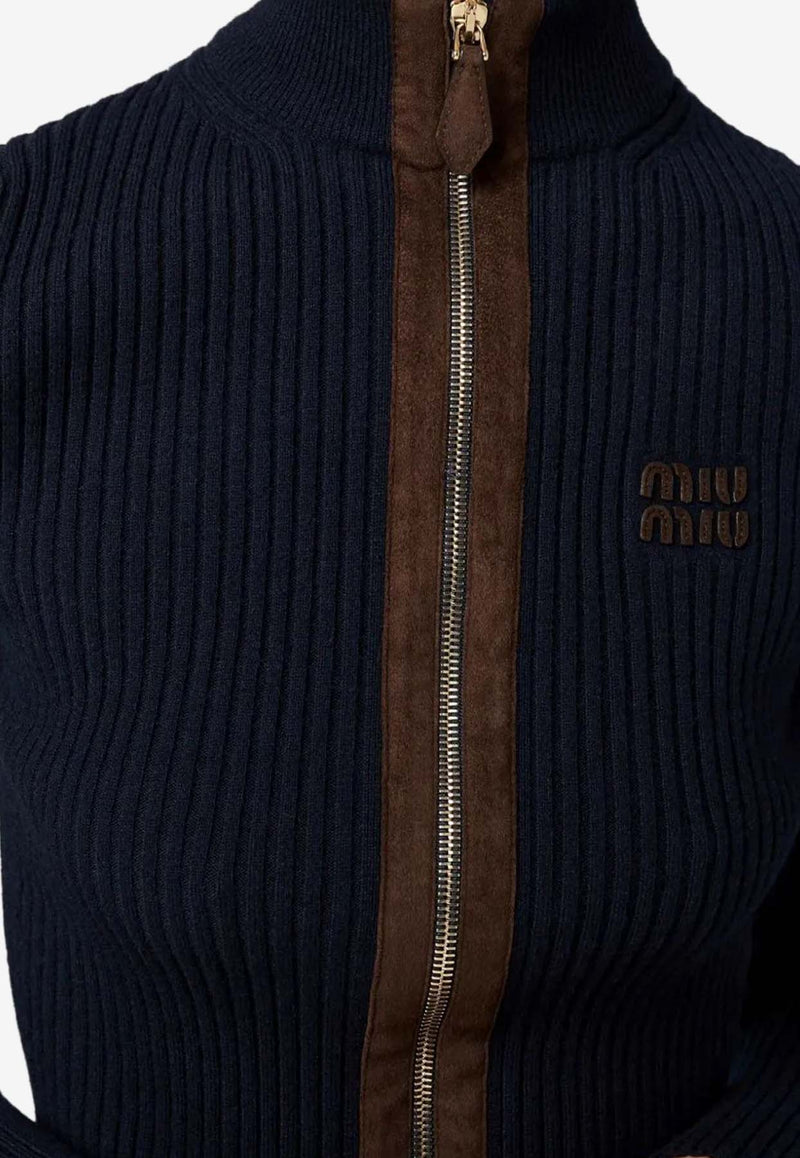 Miu Miu Ribbed Zip-Up Cardigan Navy MMF992SOOO1747_F0008