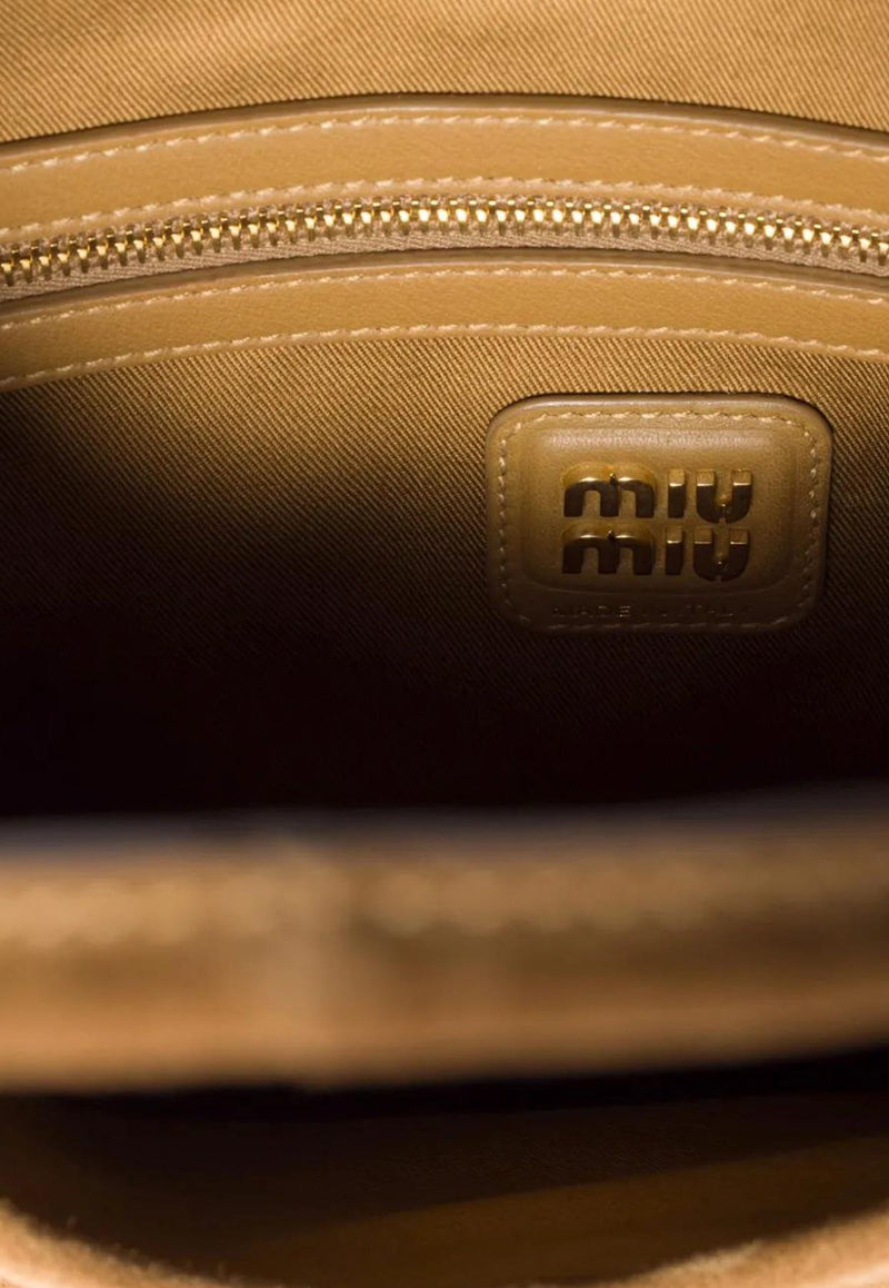Miu Miu Ivy Logo Patch Suede Shoulder Bag Brown 5BG231VMLN2CSS_F0393