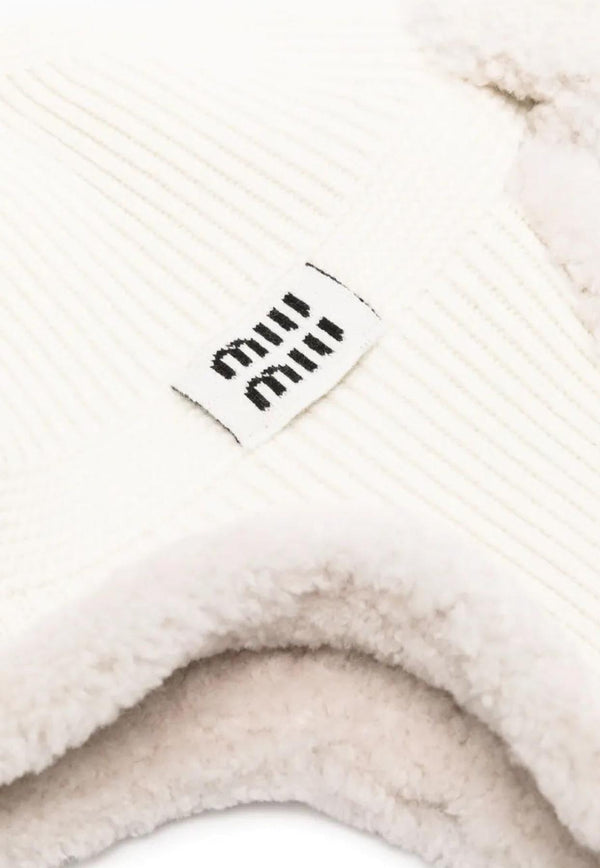 Miu Miu Logo Patch Wool Snow Hat White 5HC3862CSR_F0009